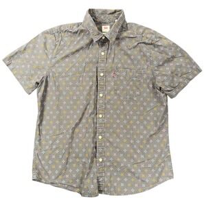 Levis Mens Standard Fit Short Sleeve Button Down Shirt Gray Geometric Pattern L